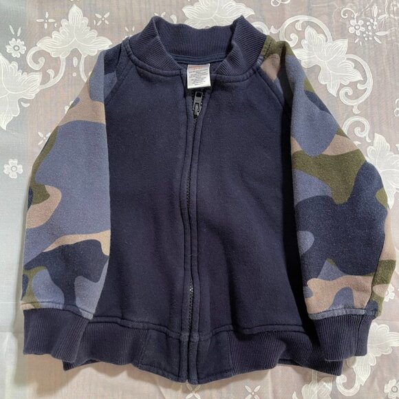 Gymboree 2T-3T Blue Green Camo Zip Front Sweatshirt with Pockets - Picture 1 of 6